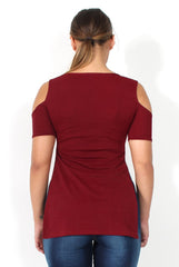 Nieve Wine Cut Out Shoulder Side Split Top