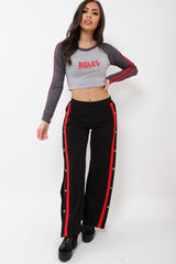 Grey Rules Contrast Sleeves Crop Top - Cora