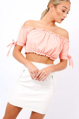 Coral Ruched Bardot Gypsy Crop Top - Janette