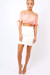 Coral Ruched Bardot Gypsy Crop Top - Janette