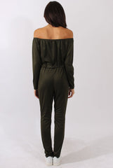 Khaki Bardot Split Knee Jumpsuit - Coran