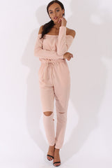 Blush Bardot Split Knee Jumpsuit - Coran