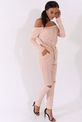 Blush Bardot Split Knee Jumpsuit - Coran