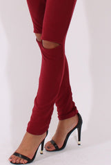 Wine Bardot Split Knee Jumpsuit - Coran