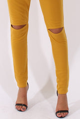 Mustard Bardot Split Knee Jumpsuit - Coran