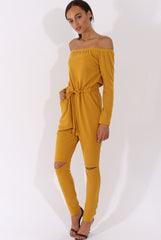 Mustard Bardot Split Knee Jumpsuit - Coran