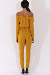 Mustard Bardot Split Knee Jumpsuit - Coran