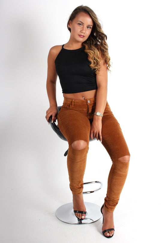 Lana Rust Skinny Fit  Ripped Knee Cords