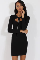Black Cut Out Zip Detail Dress - Cordelia