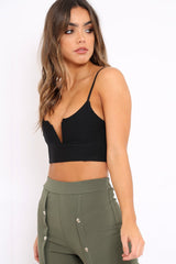Black Ribbed V Cut Crop Top - Cordelia