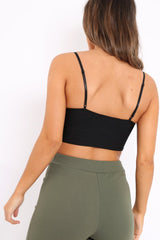 Black Ribbed V Cut Crop Top - Cordelia