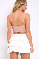 Nude Ribbed V Cut Crop Top - Cordelia