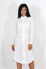 Cori White Split Shirt Dress