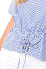 Blue Pinstripe Corset Lace Up Shirt - Hailey