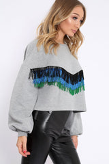 Grey Tassel Front Cropped Jumper - Cosima