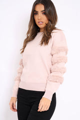 Nude Fur Sleeve Knitted Jumper - Courtnie