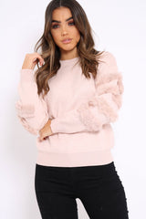 Nude Fur Sleeve Knitted Jumper - Courtnie