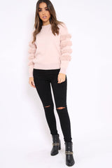 Nude Fur Sleeve Knitted Jumper - Courtnie