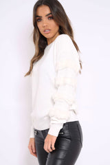 White Fur Sleeve Knitted Jumper - Courtnie