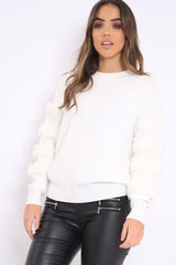 White Fur Sleeve Knitted Jumper - Courtnie