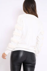 White Fur Sleeve Knitted Jumper - Courtnie