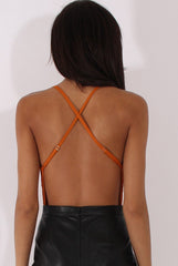Rust Crochet Cross Back Bodysuit - Crecia