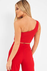 Red One Shouldered Crop Top - Kamri