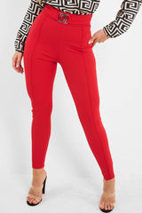 Red Tapered Trousers With Silver Buckle - Zyana
