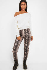 Cream Slash Neck Knitted Jumper - Alessia