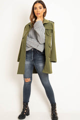 Khaki Utility Belted Zip Front Shirt Dress - Meliyah