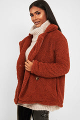 Rust Borg Button Front Coat - Dasia