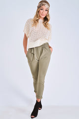 Cream Open Knit Short Sleeve Top - Elene