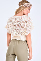 Cream Open Knit Short Sleeve Top - Elene