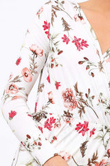 Cream Floral Long Sleeved Dress - Delanie