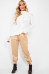 Cream Knitted Slash Neck Off Shoulder Jumper - Hazel