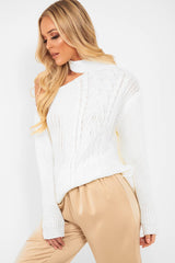 Cream Knitted Slash Neck Off Shoulder Jumper - Hazel