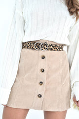 Leopard Print Patent Double Circle Buckle Belt - Tansy