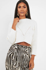 Cream Knit Detail Crop Jumper - Kiana