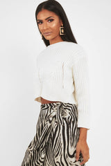 Cream Knit Detail Crop Jumper - Kiana
