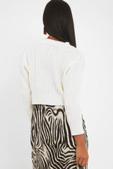Cream Knit Detail Crop Jumper - Kiana