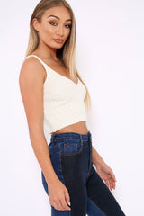 Cream Knitted Plunge Front Vest Top - Jenova