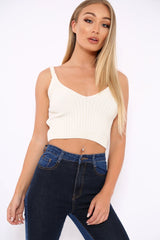Cream Knitted Plunge Front Vest Top - Jenova
