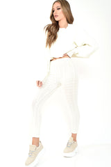 Cream Cable Knit Batwing Jumper Loungwear Set - Janea