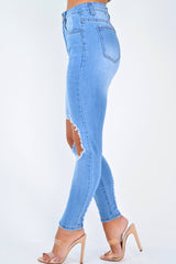 Blue Ripped Knee Skinny Jeans - Chanelle