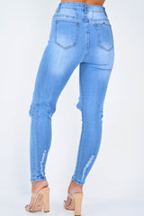 Blue Ripped Knee Skinny Jeans - Chanelle