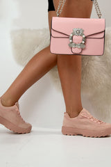 Pink Faux Suede Lace Up Sole Detail Trainers - Aviana