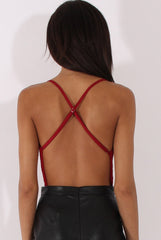 Wine Crochet Cross Back Bodysuit - Crecia