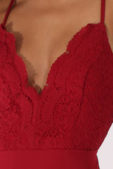 Wine Crochet Cross Back Bodysuit - Crecia