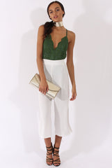 Khaki Crochet Cross Back Bodysuit - Crecia