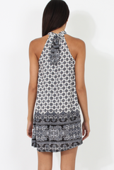 White Paisley Print Choker Dress - Crissy